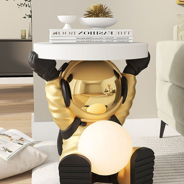 Contemporary Creative Fir Board Round Top Elephant Resin Base Side Table For Living Room