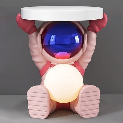 Contemporary Creative Fir Board Round Top Astronaut Resin Base Side Table For Living Room