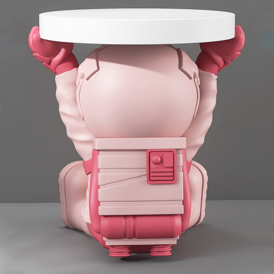 Contemporary Creative MDF Round Top Astronaut Resin Base Side Table 1-Tier For Living Room