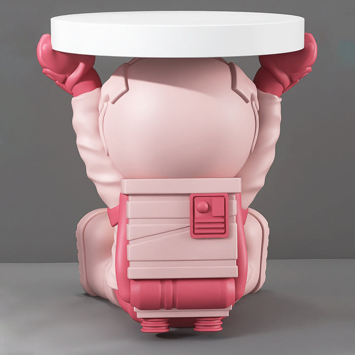 Contemporary Creative MDF Round Top Astronaut Resin Base Side Table 1-Tier For Living Room