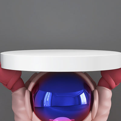 Contemporary Creative Fir Board Round Top Astronaut Resin Base Side Table For Living Room