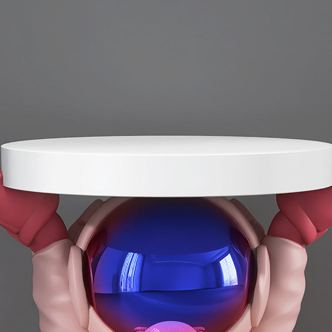 Contemporary Creative Fir Board Round Top Astronaut Resin Base Side Table For Living Room