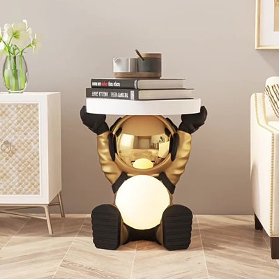 Contemporary Creative Fir Board Round Top Elephant Resin Base Side Table For Living Room