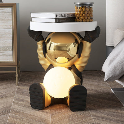 Contemporary Creative Fir Board Round Top Elephant Resin Base Side Table For Living Room