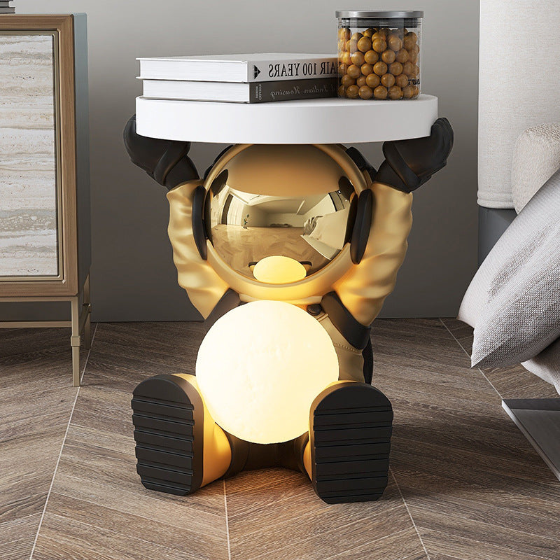 Contemporary Creative Fir Board Round Top Elephant Resin Base Side Table For Living Room