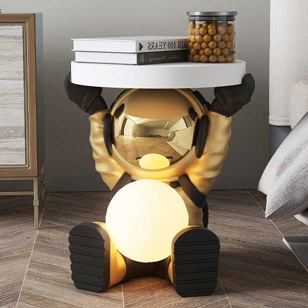 Contemporary Creative MDF Round Top Astronaut Resin Base Side Table 1-Tier For Living Room