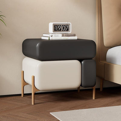 Contemporary Nordic Microfiber Leather Veneered Solid Wood Cube Nightstand 3-Drawer For Bedroom