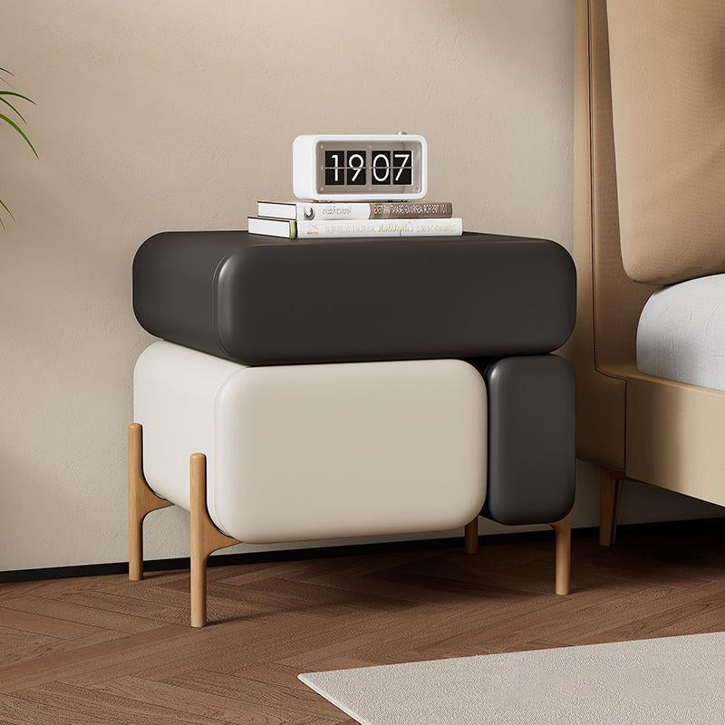 Contemporary Nordic Microfiber Leather Veneered Solid Wood Cube Nightstand 3-Drawer For Bedroom