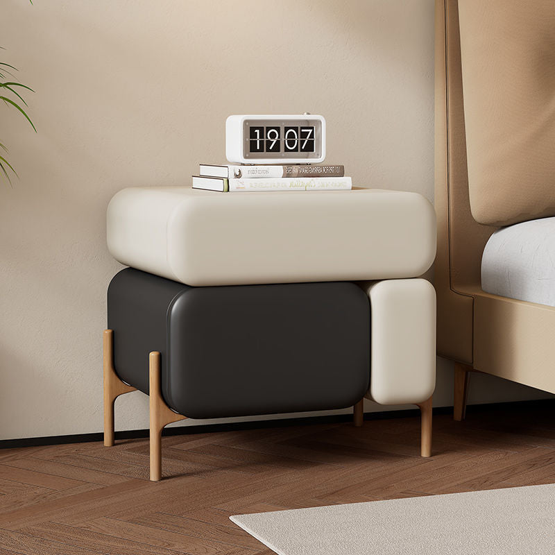 Contemporary Nordic Microfiber Leather Veneered Solid Wood Cube Nightstand 3-Drawer For Bedroom