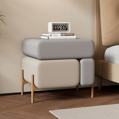 Contemporary Nordic Microfiber Leather Veneered Solid Wood Cube Nightstand 3-Drawer For Bedroom