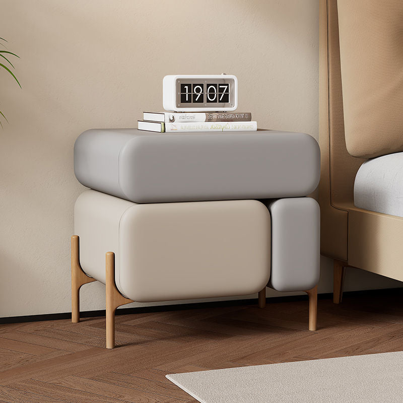 Contemporary Nordic Microfiber Leather Veneered Solid Wood Cube Nightstand 3-Drawer For Bedroom