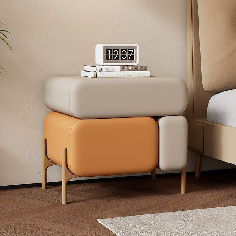 Contemporary Nordic Microfiber Leather Veneered Solid Wood Cube Nightstand 3-Drawer For Bedroom