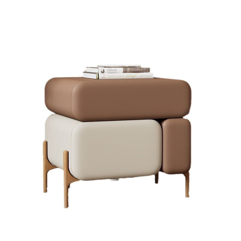 Contemporary Nordic Microfiber Leather Veneered Solid Wood Cube Nightstand 3-Drawer For Bedroom