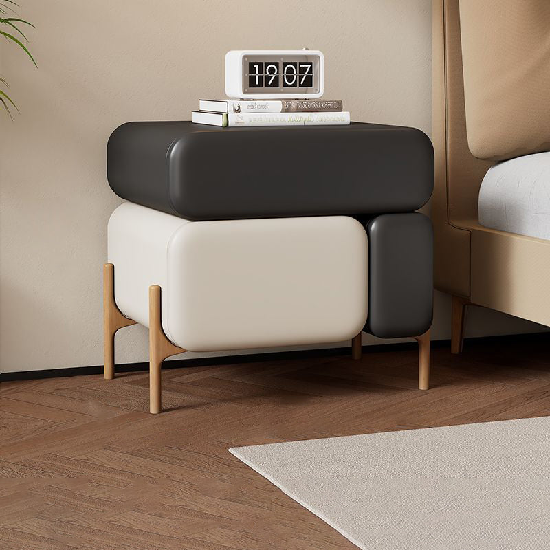 Contemporary Nordic Microfiber Leather Veneered Solid Wood Cube Nightstand 3-Drawer For Bedroom