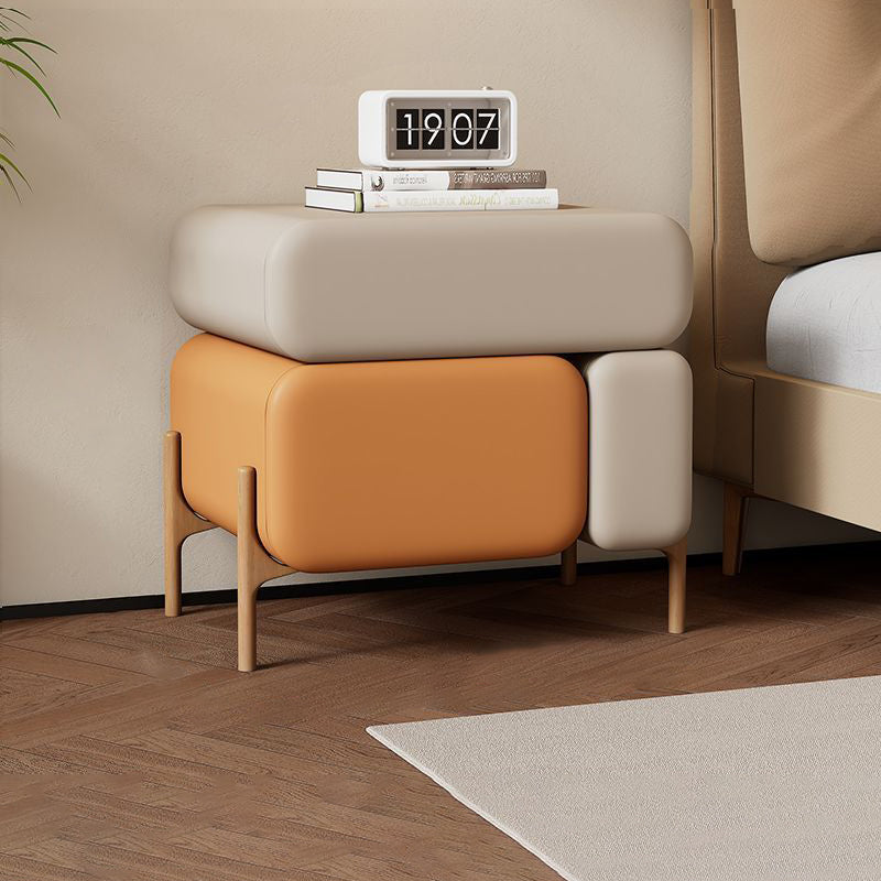 Contemporary Nordic Microfiber Leather Veneered Solid Wood Cube Nightstand 3-Drawer For Bedroom