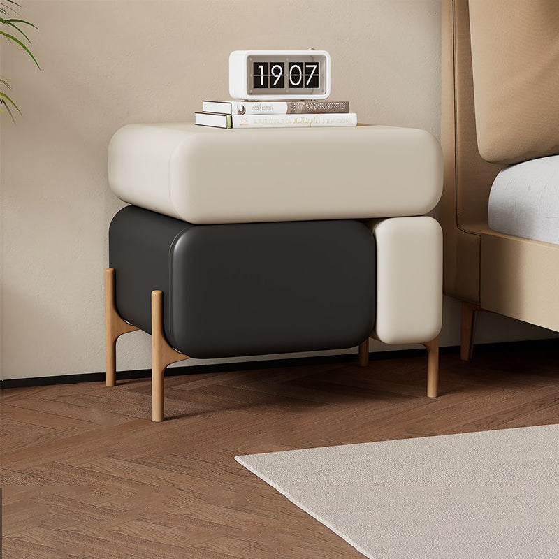Contemporary Nordic Microfiber Leather Veneered Solid Wood Cube Nightstand 3-Drawer For Bedroom