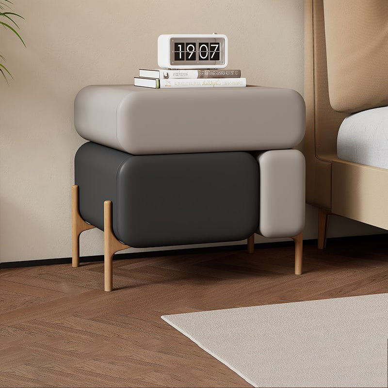 Contemporary Nordic Microfiber Leather Veneered Solid Wood Cube Nightstand 3-Drawer For Bedroom