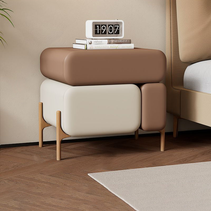 Contemporary Nordic Microfiber Leather Veneered Solid Wood Cube Nightstand 3-Drawer For Bedroom