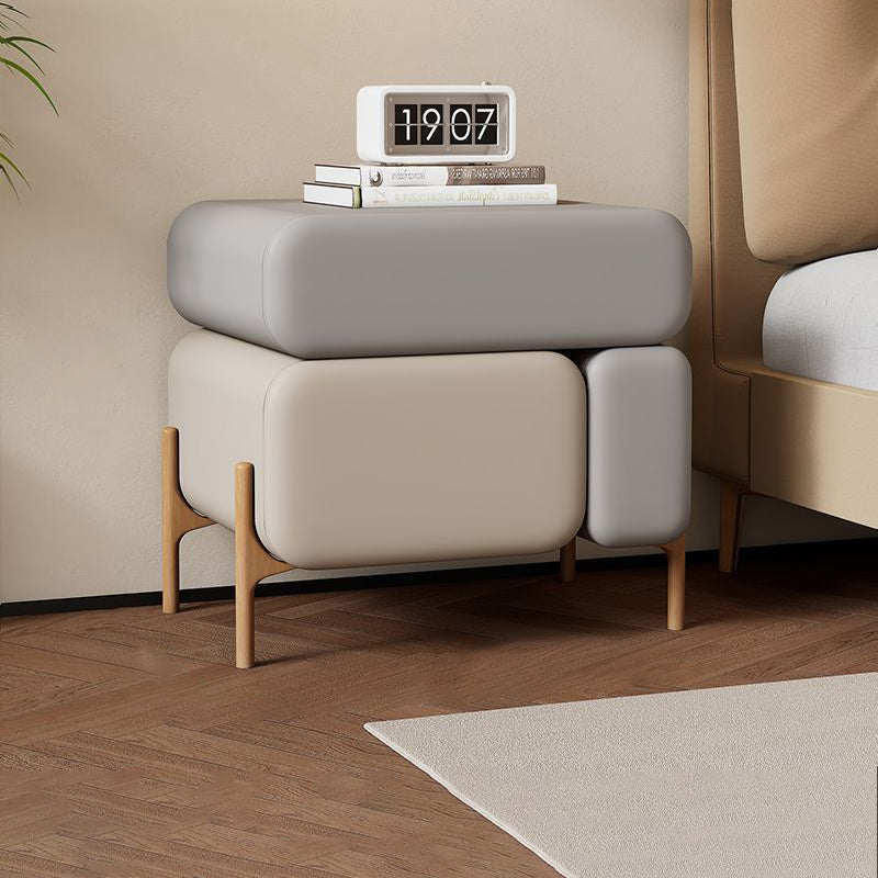 Contemporary Nordic Microfiber Leather Veneered Solid Wood Cube Nightstand 3-Drawer For Bedroom