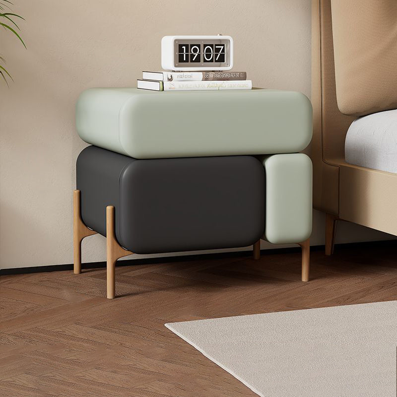 Contemporary Nordic Microfiber Leather Veneered Solid Wood Cube Nightstand 3-Drawer For Bedroom