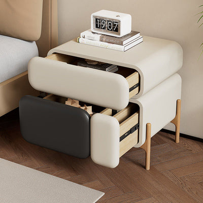 Contemporary Nordic Microfiber Leather Veneered Solid Wood Cube Nightstand 3-Drawer For Bedroom