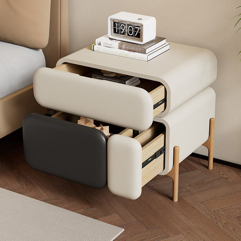 Contemporary Nordic Microfiber Leather Veneered Solid Wood Cube Nightstand 3-Drawer For Bedroom