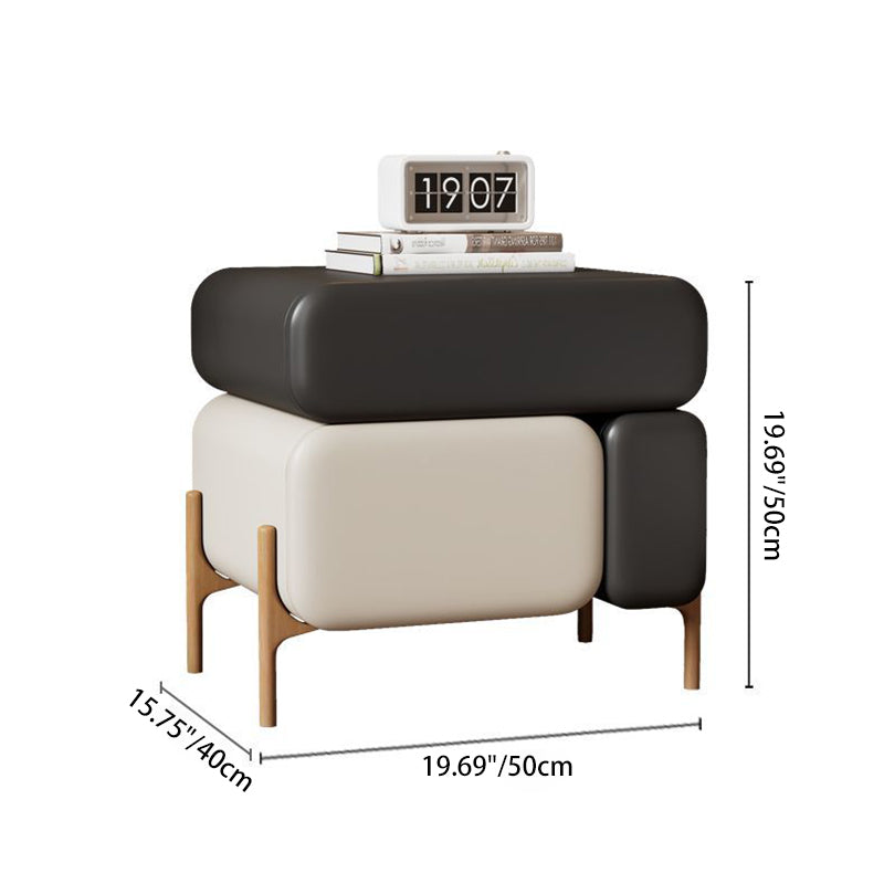 Contemporary Nordic Microfiber Leather Veneered Solid Wood Cube Nightstand 3-Drawer For Bedroom
