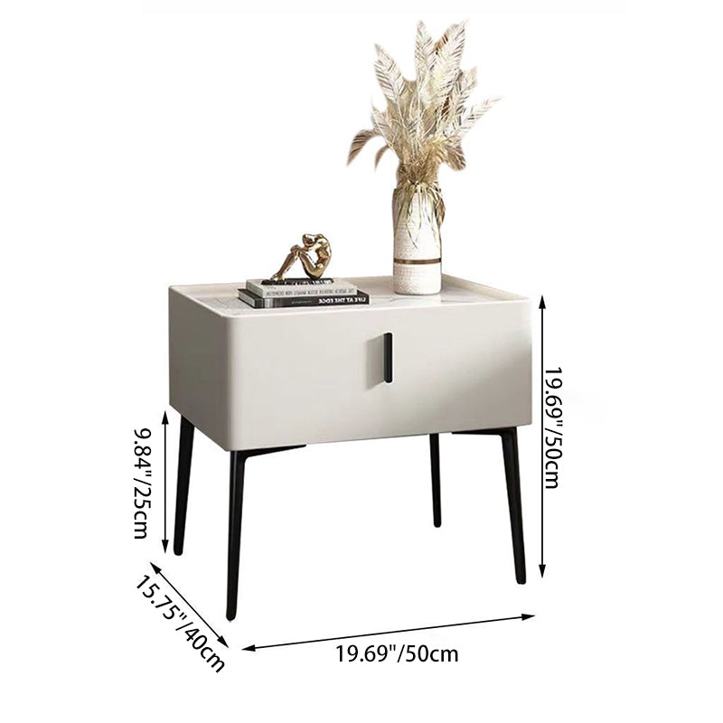 Contemporary Scandinavian Rectangular Sintered Stone Top Leather Veneered Nightstand Drawer For Bedroom