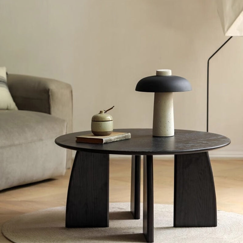 Mesa de centro redonda japonesa zen tradicional de madera de pino con tablero redondo de 1 nivel para sala de estar 