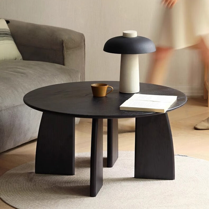 Mesa de centro redonda japonesa zen tradicional de madera de pino con tablero redondo de 1 nivel para sala de estar 
