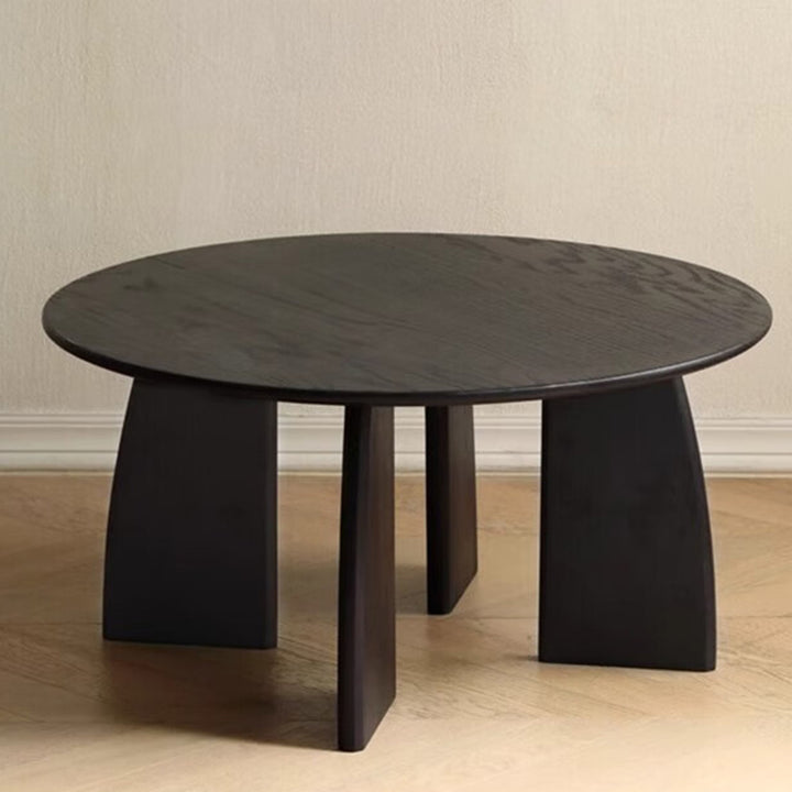 Traditional Japanese Zen Pine Wood Round Top Coffee Table 1-Tier For Living Room