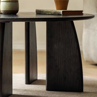 Traditional Japanese Zen Solid Wood Round Top Coffee Table For Living Room