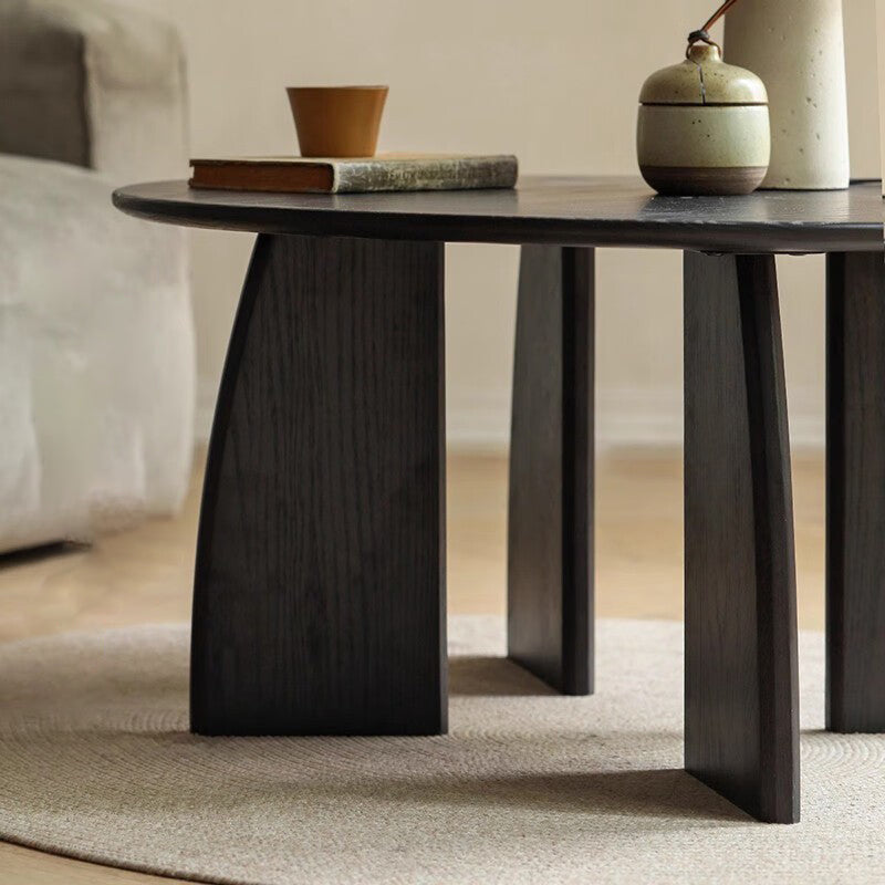 Mesa de centro redonda japonesa zen tradicional de madera de pino con tablero redondo de 1 nivel para sala de estar 