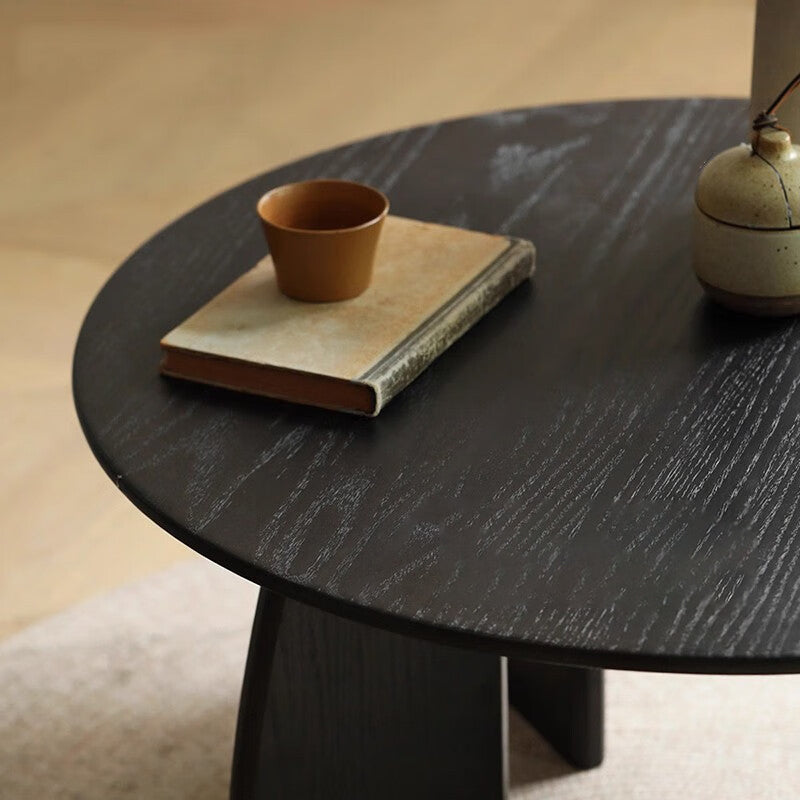 Mesa de centro redonda japonesa zen tradicional de madera de pino con tablero redondo de 1 nivel para sala de estar 