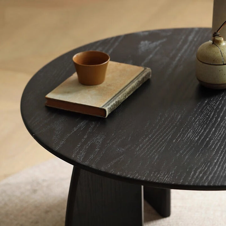 Mesa de centro redonda japonesa zen tradicional de madera de pino con tablero redondo de 1 nivel para sala de estar 