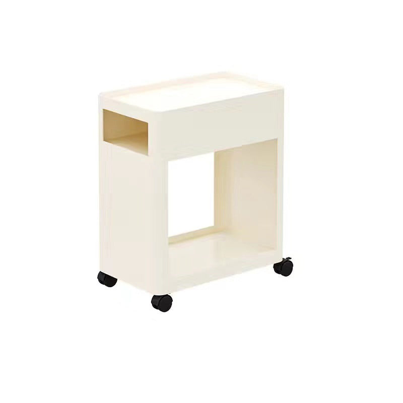 Mesa auxiliar contemporánea nórdica rectangular con bandeja de hierro con estantes de almacenamiento de 2 niveles y ruedas para sala de estar 