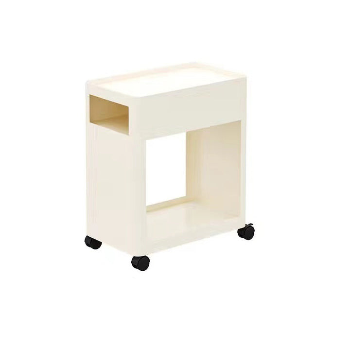 Mesa auxiliar contemporánea nórdica rectangular con bandeja de hierro con estantes de almacenamiento de 2 niveles y ruedas para sala de estar 