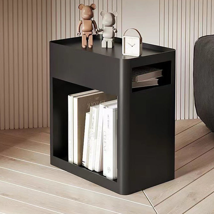 Contemporary Nordic Rectangular Iron Tray Top End Table 2-Tier Storage Shelves Casters For Living Room