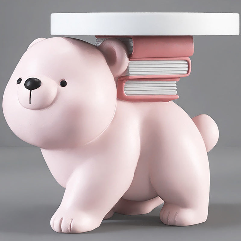 Contemporary Creative Fir Board Round Top Bear Resin Base Side Table For Living Room