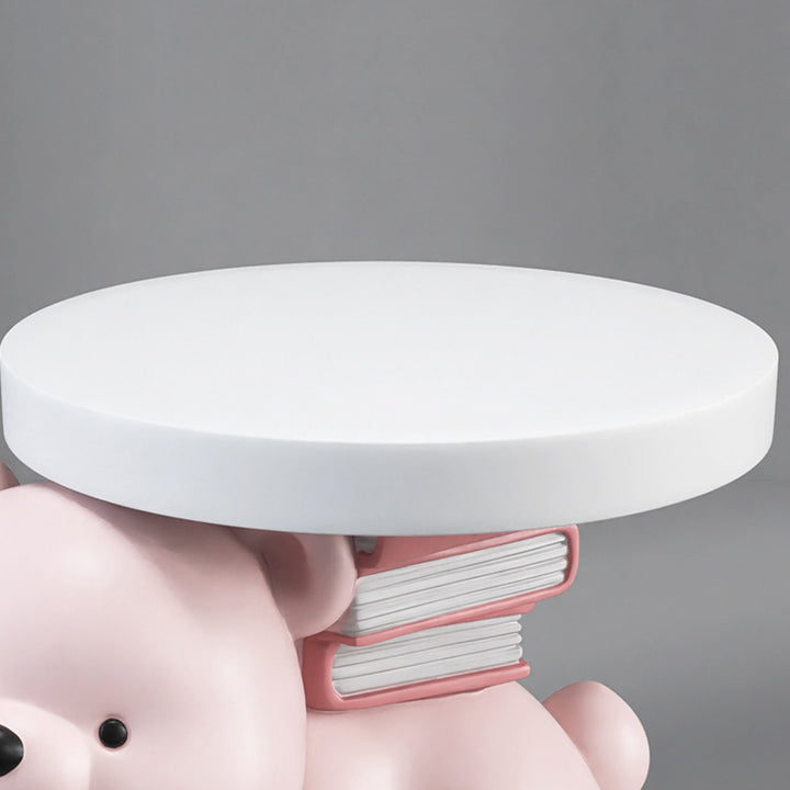 Contemporary Creative Composite Panel Round Top Bear Resin Base Side Table For Living Room