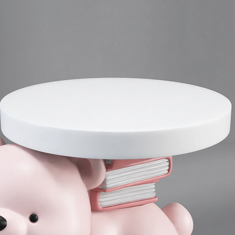 Contemporary Creative Fir Board Round Top Bear Resin Base Side Table For Living Room