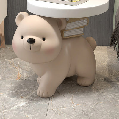 Contemporary Creative Fir Board Round Top Bear Resin Base Side Table For Living Room