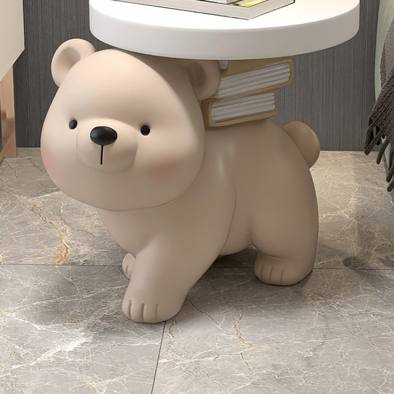 Contemporary Creative Fir Board Round Top Bear Resin Base Side Table For Living Room