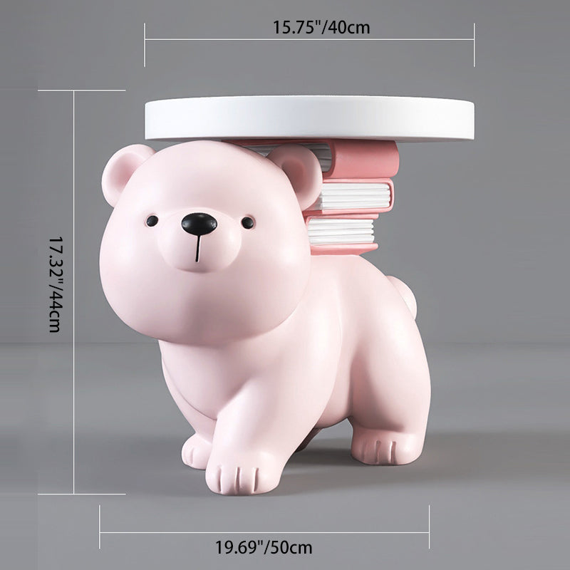 Contemporary Creative Fir Board Round Top Bear Resin Base Side Table For Living Room
