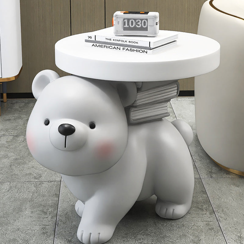 Contemporary Creative Fir Board Round Top Bear Resin Base Side Table For Living Room