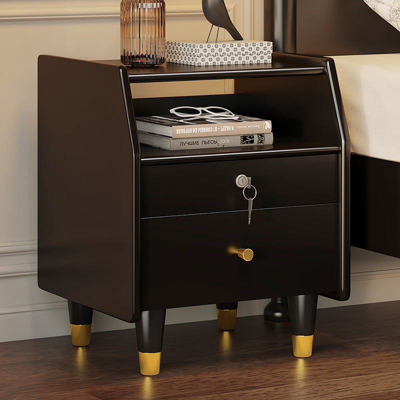 Contemporary Simplicity Rectangular Rubber Wood Plywood Nightstand 2-Drawer Storage Shelves For Bedroom