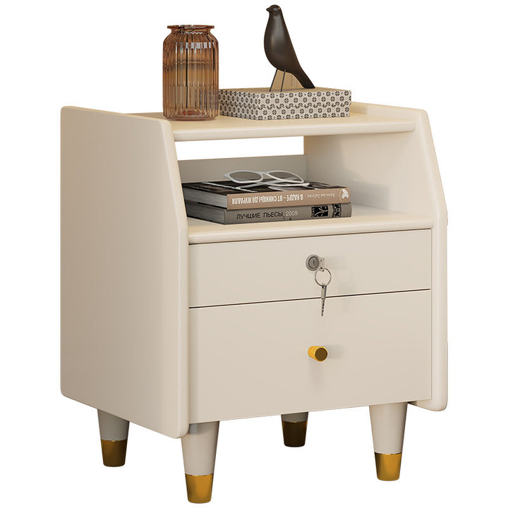 Contemporary Simplicity Rectangular Rubber Wood Plywood Nightstand 2-Drawer Storage Shelves For Bedroom