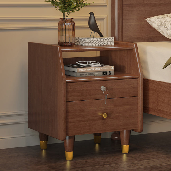Contemporary Simplicity Rectangular Rubber Wood Plywood Nightstand 2-Drawer Storage Shelves For Bedroom