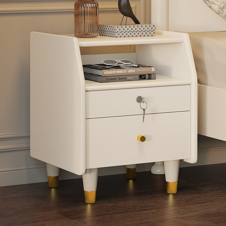 Contemporary Simplicity Rectangular Rubber Wood Plywood Nightstand 2-Drawer Storage Shelves For Bedroom