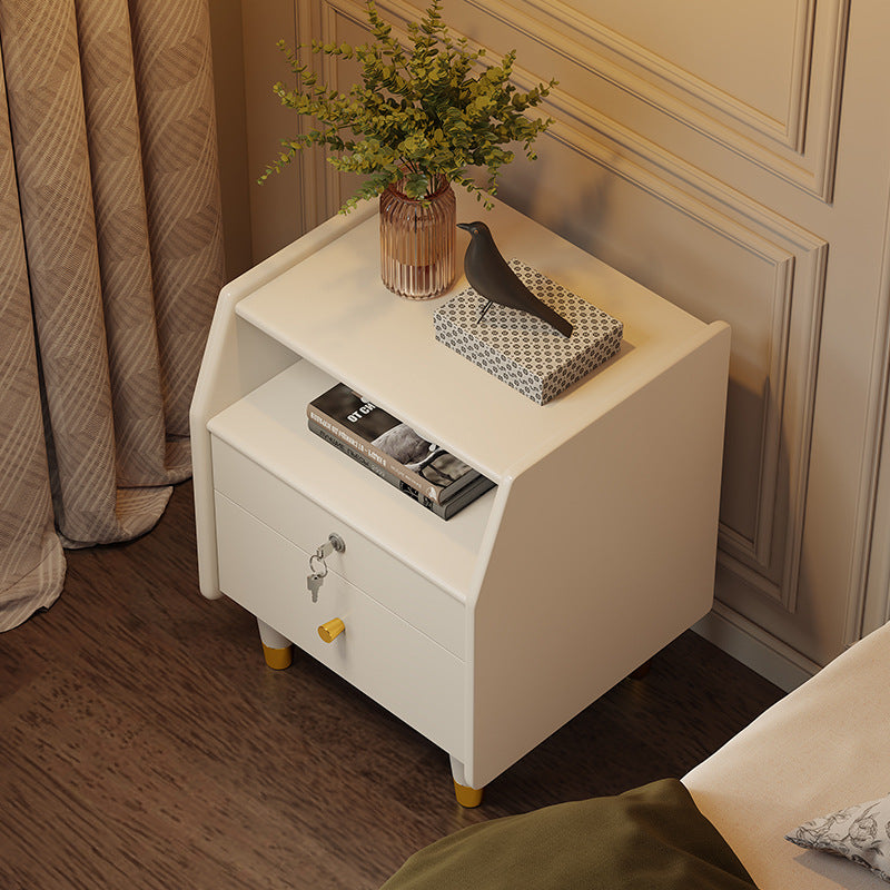 Contemporary Simplicity Rectangular Rubber Wood Plywood Nightstand 2-Drawer Storage Shelves For Bedroom